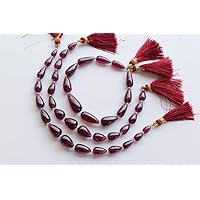 8 Inches Rhodolite Garnet Smooth Drop Beads Center Drill Natural Gemstone Strand | Garnet for Jewelry Making