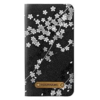 RW2544 Japanese Kimono Style Black Flower Pattern PU Leather Flip Case Cover for iPhone 11 Pro Max with Personalized Your Name on Leather Tag