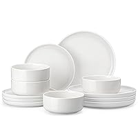 MALACASA Plates and Bowls Sets, 12 Pieces Porcelain Dinnerware Sets Dishware Sets Chip Resistant Ceramic Dish Set Dining Dinner Ware Service for 4, White, Series LUNA