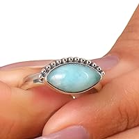 Natural Larimar Ring, Sterling Silver Ring, Marquise Ring, Boho Ring, Handmade Ring, Larimar Silver Ring, Ring for Women, Larimar Jewelry