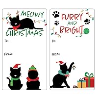 Cat Christmas Gift Tag Stickers – 75 Labels - Cat Christmas Peel and Stick Pet Holiday Gift Wrap Tags – Meowy Christmas Kitten Themed Self Adhesive Gift Box Stickers