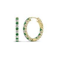 Emerald & Natural Diamond 3/4 ctw Inside-Out Hoop Earrings Side Gallery Work 14K Gold