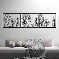 NORTH KAISER Tree Metal Wall Art | Forest Wall Decor | Black Wall Hanging Decoration for Living Room Bedroom Outdoor Rustic Farmhouse Housewarming Gift (70'' x 19'' / 177 x 48 cm)
