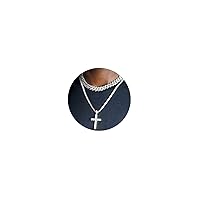 Cuban Link Chain for Men Women Cross Necklace for Men women Iced Chain Miami Cuban Link Chain Cross Pendant Diamond Chain for Men Boys Religious Jewelry Gift