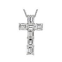 2ct Emerald Cut D/VVS1 Diamond Cross Pendant With Chain 925 Sterling Silver 14k White Gold Plated For Women & Girls