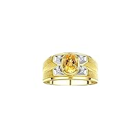 Rylos Men's Rings Classic Designer Style 8X6MM Oval Gemstone & Sparkling Diamond Ring - Color Stone Birthstone Rings for Men, Yellow Gold Plated Silver Ring in Sizes 8-13. Timeless Men's Jewelry!