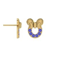 2MM Tanzanite Round Cut Mickey Mouse Earring For Womens Tiny Girl 14K Yellow Gold Over Sterling Sliver