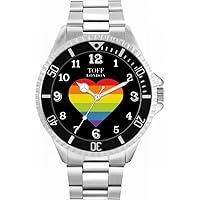 Pride Rainbow Heart Arabic Numerals Mens Wrist Watch 42mm Case Custom Design
