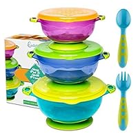 Baby Bowl Set with Bonus Spoon and Fork, 8-Piece, BPA Free, Suction Bowls with