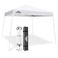 10x10 Slant Leg Pop-up Canopy Tent Easy One Person Setup Instant Outdoor Beach Canopy Folding Portable Sports Shelter 10x10 Base 8x8 Top (White)