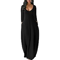 Maxi Dresses for Women Fall 2023 Boho Floral Beach Sundress Gradient Casual Sleeveless Long Dresses with Pockets E-Black