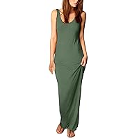 Women's Solid Color One Shoulder Sleeveless Open Undershirt Long Dress Dress(Green,Large)