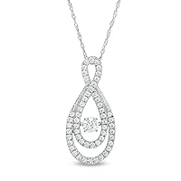 0.02 Ct to 0.63 Ct Real Dancing Diamond Pendant Necklace in 14k White Gold Over (0.2 Cttw to 0.63 Cttw, J-I3) Diamond Heart Charm Pendant Necklace