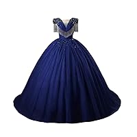 Shiny Crystals Tulle Lace Up Girls' Quinceanera Sweet 15 Party Dress Prom Evening Pageant Gala Ball Gown
