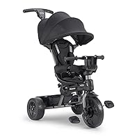 Tricycoo 4.1 Kids Tricycle with 4-Stages Featuring Extra-Wide Front Tire, Removable and Adjustable Parent Handle, Safety Harness, Machine-Washable Seat Pad, and Retractable Canopy (Black)