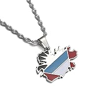 Huangshanshan Stainless Steel Antigua Map Flag Pendant Necklaces for Women Girls Jewelry