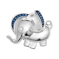 The Diamond Deal Sterling Silver Womens Blue Color Enhanced Diamond Elephant Charm Pendant 1/10 Cttw