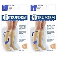 Truform Short Length 20-30 mmHg Compression Stockings for Men and Women, Knee High Length, Closed Toe, White, Medium, 2 Count