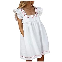 Women's Casual Dress Ruffle Shoulder Strap Basic High Waist Sleeveless A-line Tunic Dress Mini Dress
