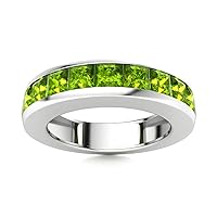 Peridot Channel Set Square 4.00mm Half Eternity Band Ring | Sterling Silver 925 With Rhodium Plated | Channel Set Eternity Band For Girls And Woman's