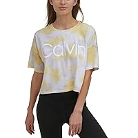 Calvin Klein Performance Cropped Tie-Dyed T-Shirt (Large) Yellow