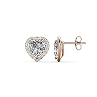 Heart Moissanite & Round Natural Diamond 2.44 ctw Women Heart Halo Stud Earrings 14K Gold