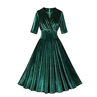 Gerrit Elegant V-Neck Green Party Dress Women's Autumn Winter Half Sleeve High Waist Vintage Dress