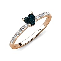 Heart Shape London Blue Topaz and Round Diamond 1 1/3 ctw Tiger Claw Set Four Prong Women Engagement Ring 10K Gold
