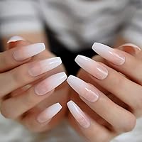 Natural Coffin Daily Salon False Nail Long Full Cover French Nail Tips Gradient Smooth Ballerina Faux Ongles