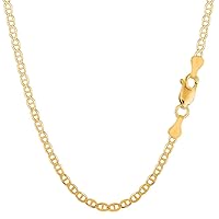 14K SOLID Yellow Gold 1.2mm, 1.7mm, 3.2mm, 4.5mm, 5.5mm, OR 6.3mm Shiny Mariner-Link Chain Necklace for Pendants with Spring-Ring Or Lobster-Claw Clasp (7