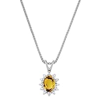 Rylos Necklaces For Women 14K White Gold - November Birthstone Pendant Necklace Citrine/Yellow Topaz 6X4MM Color Stone Gemstone Jewelry For Women Gold Necklace