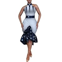 African Dresses Women Dashiki Print Dresses Knee Length Sleeveless Vestidos African Clothing