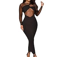 Church Dresses for Women 2024 Elegant,Women's Sexy Sheer Mesh See Through Party Bodycon Solid Color Long Sleeve