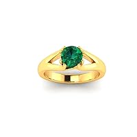 GEMHUB Lab Created Grade AA Green Emerald 14k Yellow Gold 1.18 CT Round Shape Solitaire Unique Womens Ring Size 4 5 6 7 8 109