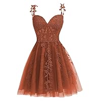 Teen Tulle Short Homecoming Dresses Women's Spaghetti Strap Lace Applique Prom Dress 2024 Cocktail Mini Gowns LVY002