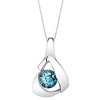 PEORA Sterling Silver Chiseled Solitaire Pendant Necklace for Women in Various Gemstones, Round Shape 6mm, with 18 inch Italian Chain