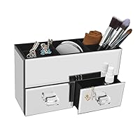 Home Deluxe Silver Mirror Box Organizer Modern Storage For Cosmetic Makeup And Woman Jewelry 2 Drawer Tiered