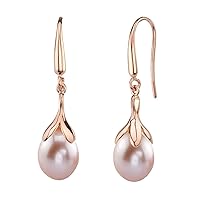 THE PEARL SOURCE 10-11mm Drop-Shaped Genuine Pink Freshwater Cultured Pearl Olive Dangle Earrings for Women