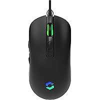 TAUROX Gaming Mouse - Gaming mouse with cable, multi-coloured LED lighting, USB connection, 5-button PC mouse wired, two DPI switches up to 7,200 dpi, sheathed cable, black