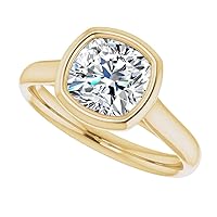 1.0 CT Cushion Colorless Moissanite Engagement Ring, Wedding Bridal Ring, Eternity Solid 10K Yellow Gold Diamond Solitaire Bezel-Setting Anniversary Promise Ring for Her