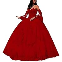 Women's Sweetheart Quinceanera Dresses Lace Appliques Ball Gown with Detachable Long Sleeve