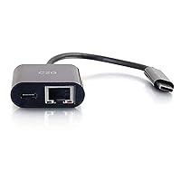 C2G 29749 USB C Adapter and Ethernet Adapter with Power, Black
