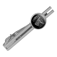 Carved Firefighter American Flag Axe Round Tie Bar Clip Clasp Tack Silver Color Plated