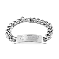 Stepdaughter Cuban Chain Stainless Steel Bracelet, Always Remember You Are Braver Than You Believe, Graduation Birthday Christmas Gifts Engraved Bracelet Heart Jewelry Gifts For Men Women