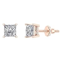Diamond Earrings for women-girls Princess Cut studs 14K Gold Gift Box Authenticity Cards (G, I1)