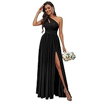 Women's One Shoulder Bridesmaid Dresses for Wedding 2023 Long Silk Satin Formal Prom Party Gown with Slit