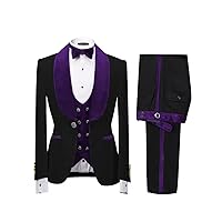 Wangyue Men's Floral Jacquard Tuxedo Suits Slim Fit 3 Piece Suits Shawl Collar Suit for Man Wedding Prom Suits with Bow Tie