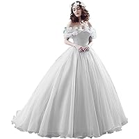 Women's Off The Shoulder Quinceanera Dresses Puffy Ball Gowns 3D Florals Prom Gowns for Sweet 16 Dresses