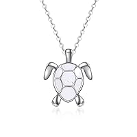 Cute Sea Turtle Pendant Necklace Created Opal Necklace Silver Chain Animal Jewelry Gift for Women Girls