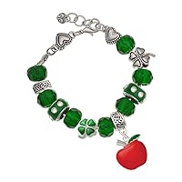 Silvertone Large Red Apple - Green Irish Luck Bead Charm Bracelet, 7.5